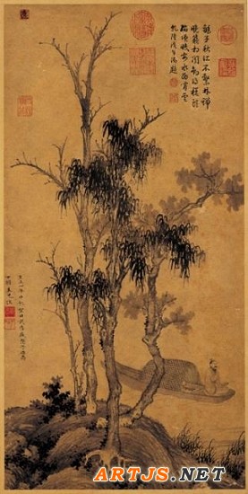 台北故宫博物院藏《元明人画山水集景册》之盛懋《山水》