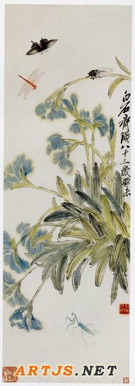 老舍旧藏齐白石作品《工虫鸢尾花》