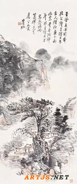 Lot.063 黄宾虹 山居清晓 　　 镜心 设色纸本 1948年作 　　 95×39.5cm. 约3.4平尺