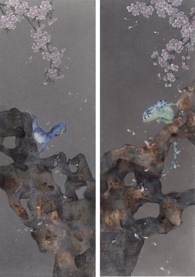 李娜，漫游者之三、四，115×40cm×2，纸本水墨，2015